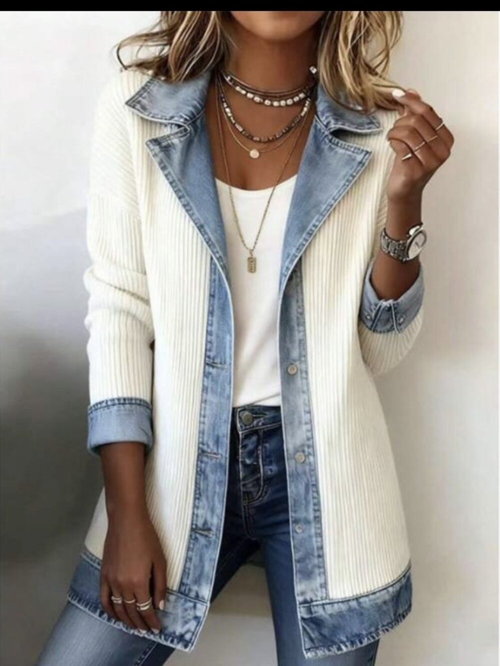 Ladies Hugh Denim Splicing Jacket
